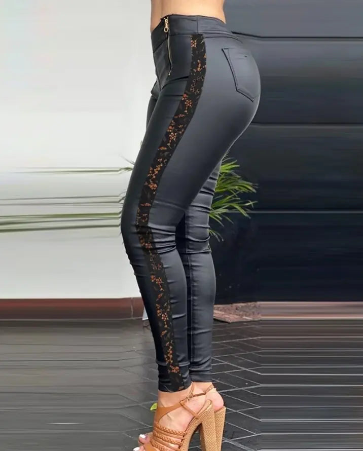 Crochet Lace Leather Skinny Pants - Agape Seven Clothing Company