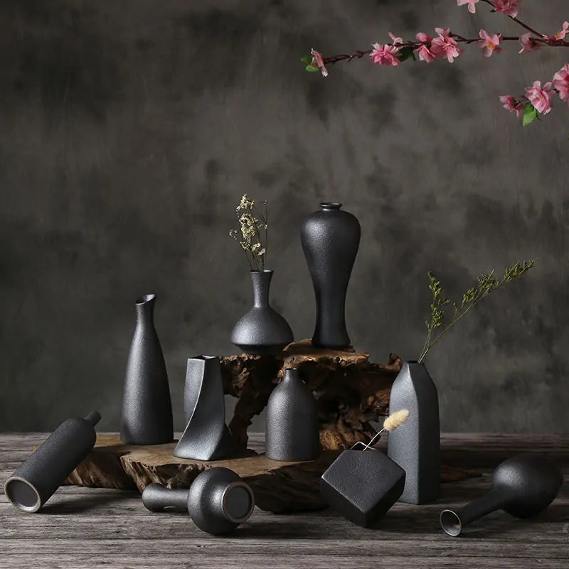 Frosted Black Ceramic Vases - Agape Seven Clothing Company