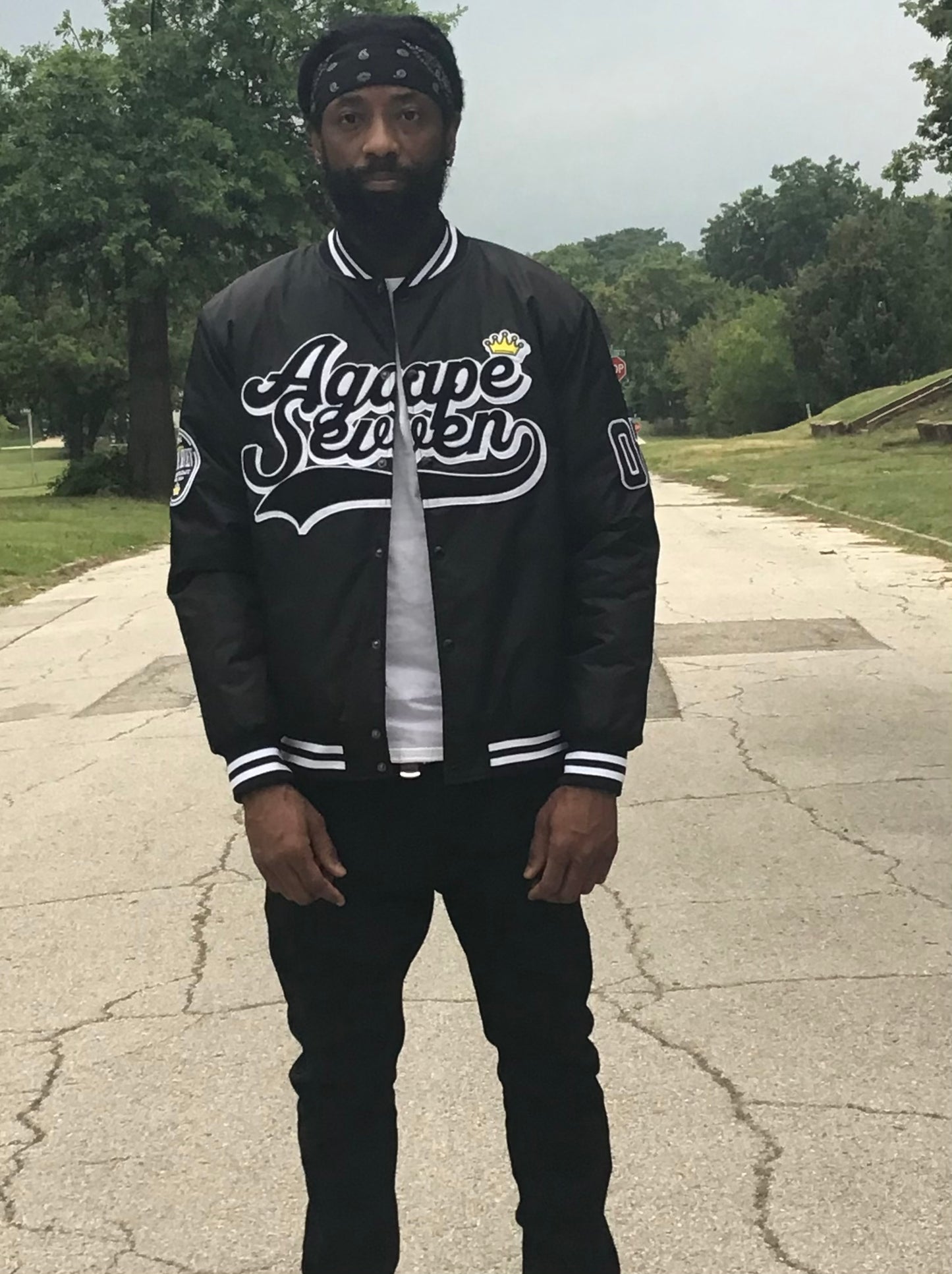 Crown drip letterman jacket - Agape Seven Clothing Company
