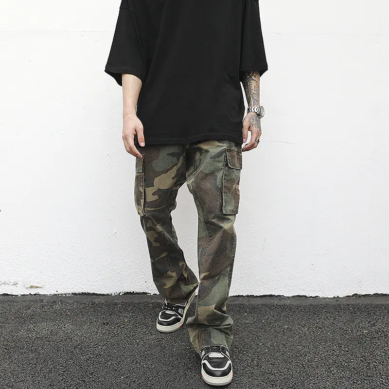 Men's Slim Fit Camouflage Cargo Flare Pants - Agape Seven Clothing Company