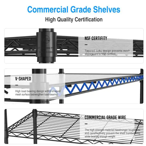 3 Tier Wire Shelving Unit, 1050 LBS NSF Height Adjustable Metal Garage Storage Shelves, Heavy Duty Storage Wire Rack Metal Shelves - Black - Agape Seven Clothing Company