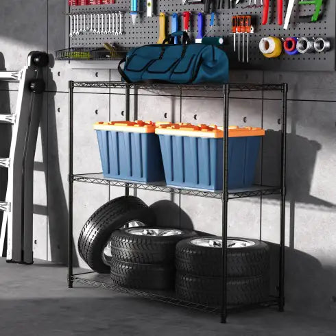 3 Tier Wire Shelving Unit, 1050 LBS NSF Height Adjustable Metal Garage Storage Shelves, Heavy Duty Storage Wire Rack Metal Shelves - Black - Agape Seven Clothing Company