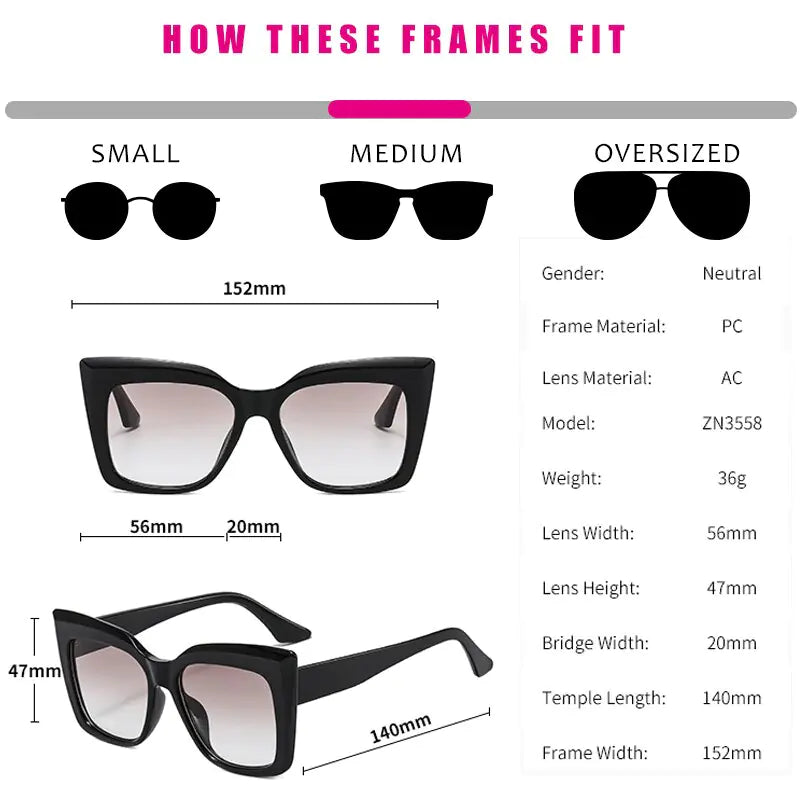 Rectangle Big Frame Cat Eye Sunglasses - Agape Seven Clothing Company