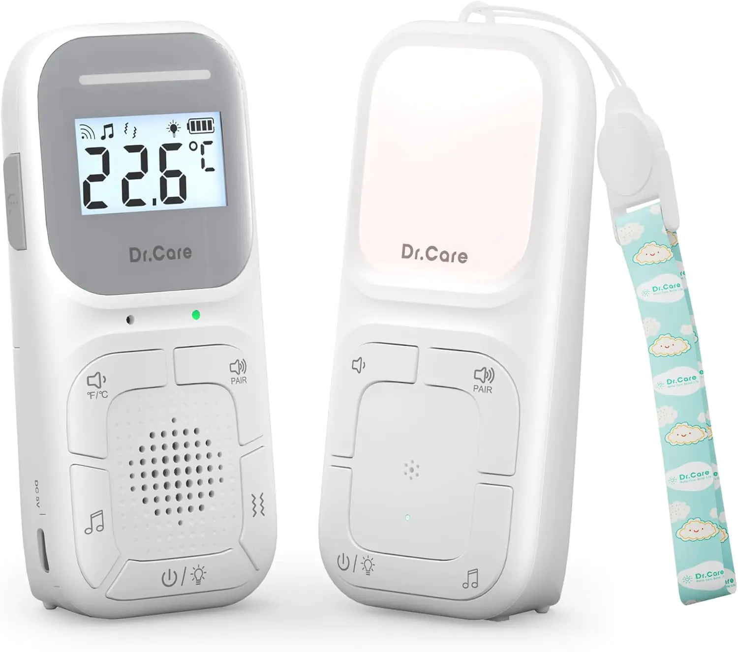 Dr.Care NeoGo Portable Baby Audio Monitor and Sound Machine | Baby Sleep Soother | Travel | Registry Gift with 1000ft Range Two-Way Talk VOX Nightlight 8 Lullabies and Vibrating Sound Alert - Agape Seven Clothing Company