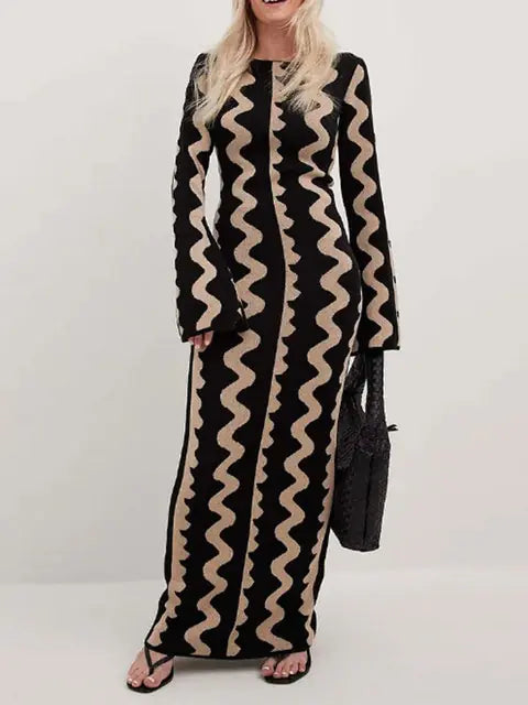 O-neck Flare Sleeve Maxi Dress - Agape Seven Clothing Company