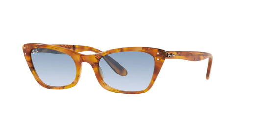 Ray-Ban Womens RB2299 Lady Burbank Cat Eye Sunglasses Amber Tortoise/Clear Gradient Blue 52 mm - Agape Seven Clothing Company