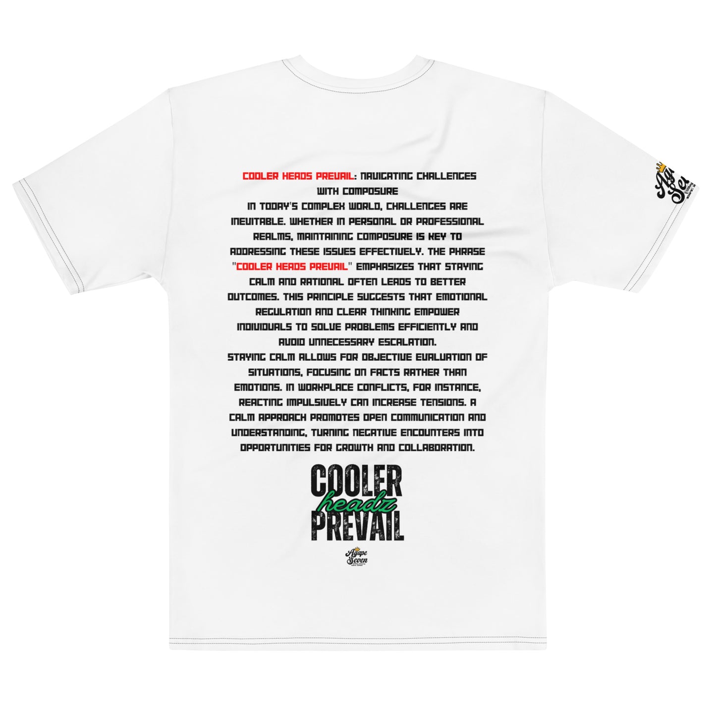 Agape Seven graphic tee – Cooler Heads Prevail message