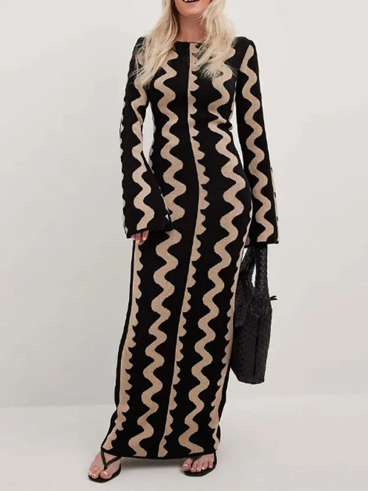 O-neck Flare Sleeve Maxi Dress - Agape Seven Clothing Company