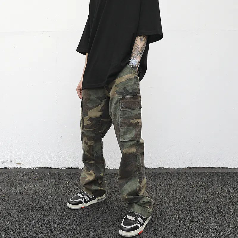 Men's Slim Fit Camouflage Cargo Flare Pants - Agape Seven Clothing Company