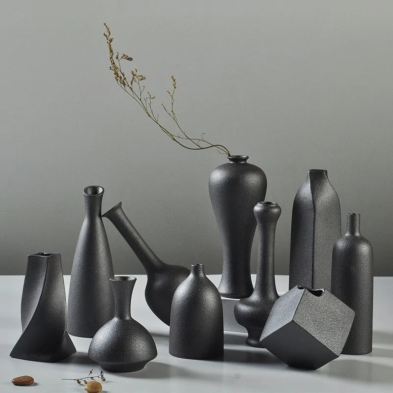 Frosted Black Ceramic Vases - Agape Seven Clothing Company