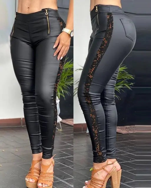 Crochet Lace Leather Skinny Pants - Agape Seven Clothing Company