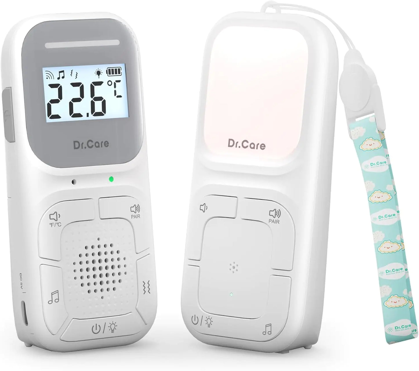 Dr.Care NeoGo Portable Baby Audio Monitor and Sound Machine | Baby Sleep Soother | Travel | Registry Gift with 1000ft Range Two-Way Talk VOX Nightlight 8 Lullabies and Vibrating Sound Alert - Agape Seven Clothing Company